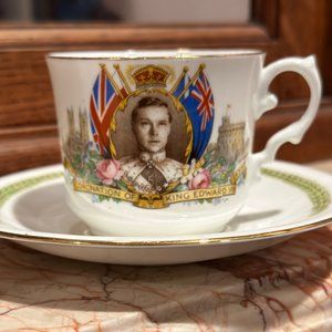 KING EDWARD VIII CORONATION AYNSLEY BONE CHINA TEACUP & SAUCER - 1937
